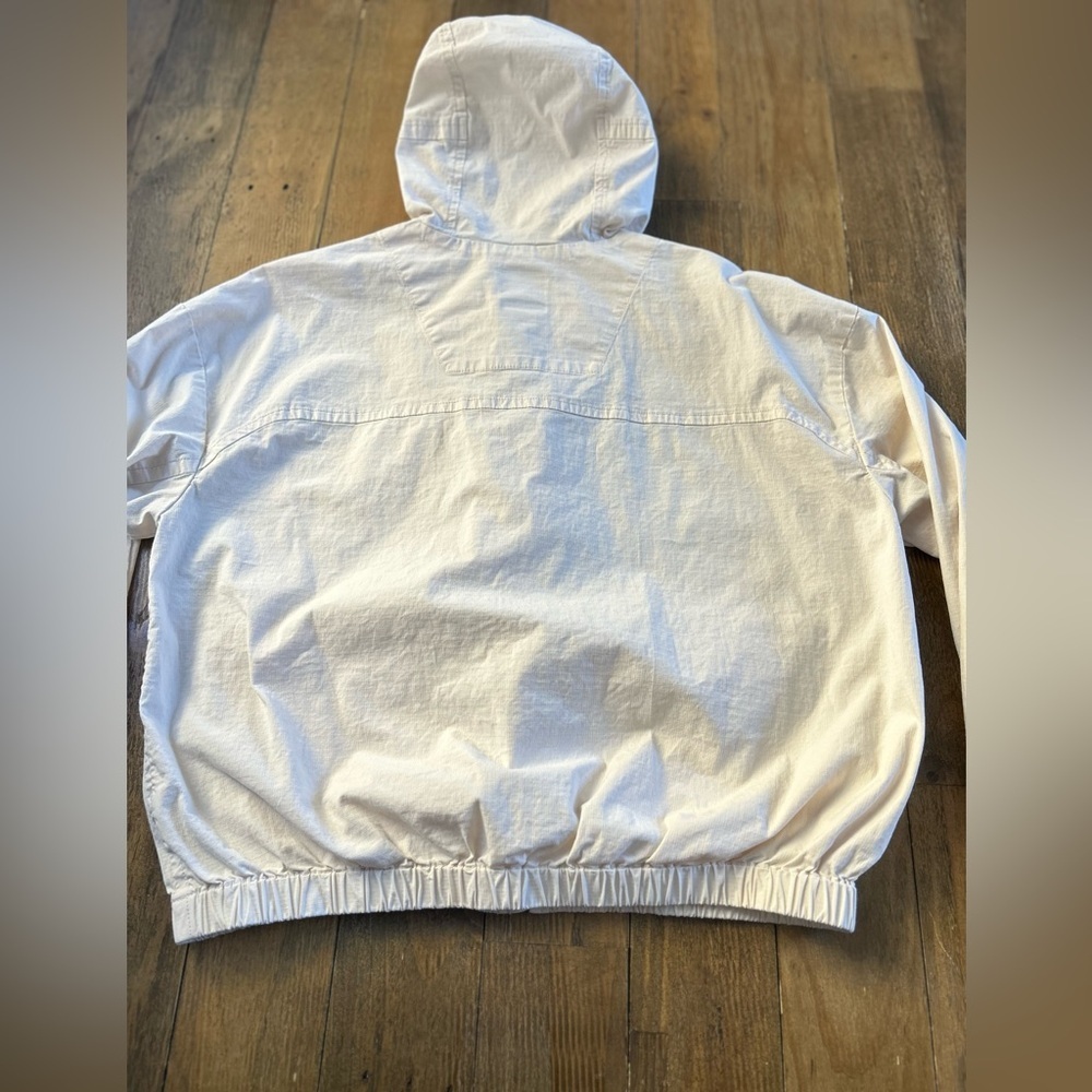 VOURI Vintage Cream Ripstop Utility Jacket with Hood Organic Cotton Cargo Pocket - Picture 14 of 14